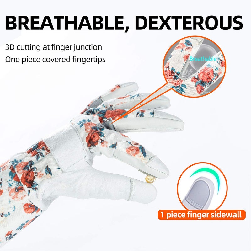 Vgo... 1-Pair Natural Genuine Goatskin Leather Gardening Gloves, Long Cuff Protection, High Dexterity Grip Gloves (Size S, White, GA9658-W) - Image 4